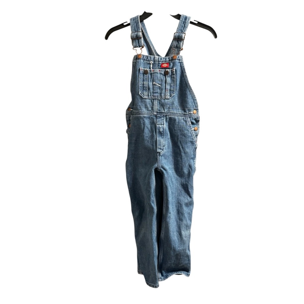 Unisex child’s Dickies overalls blue denim Bib overall jeans , size large 7